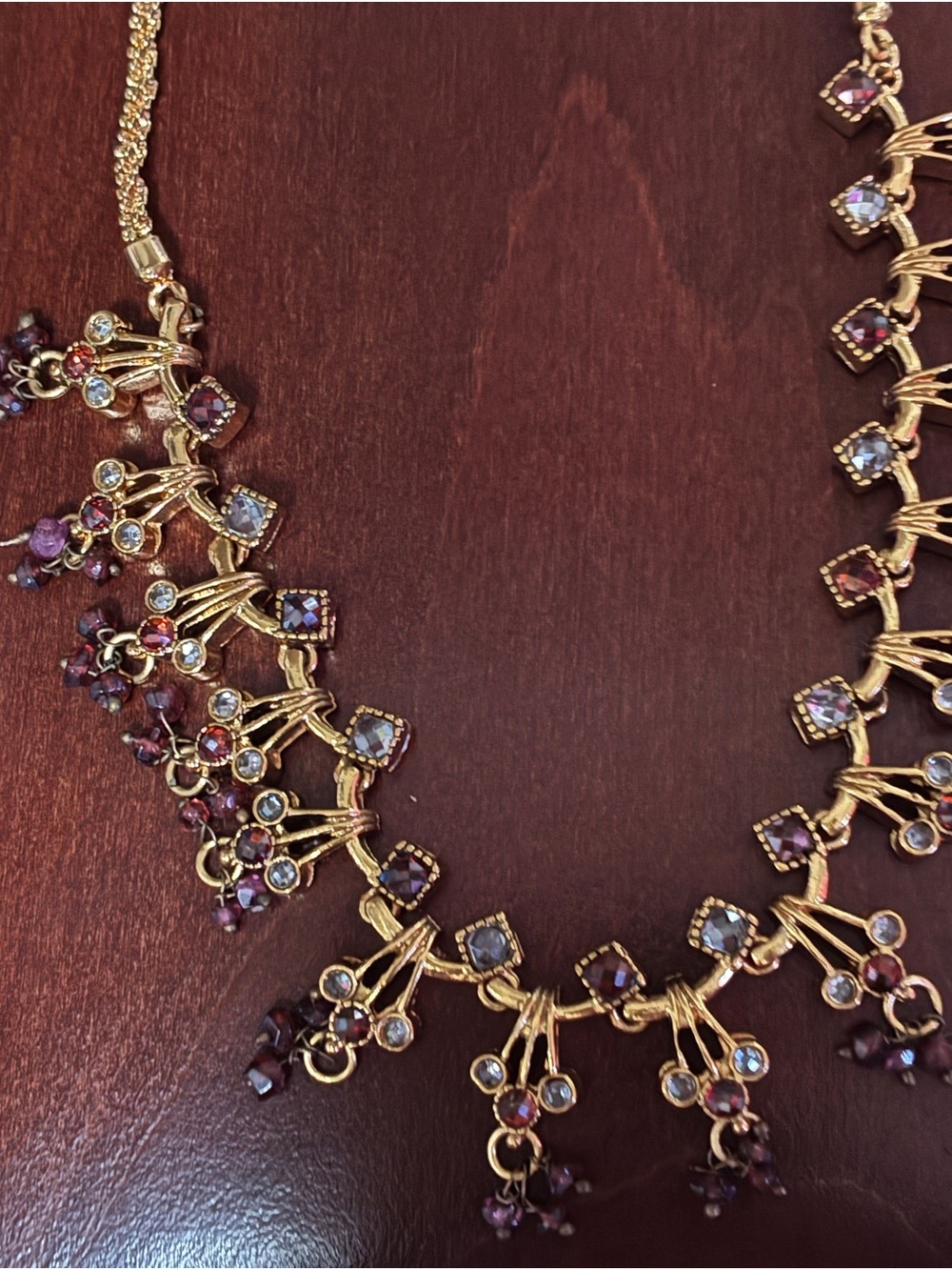Gold-Women’s Dangle Necklace with Red and Clear Stones ❤️ - Picture 2 of 11